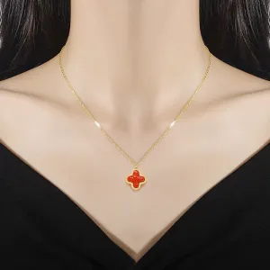 Women Fashion Zircon Four-Leaf Clover Pendant 18k Rose Gold Double-Sided Necklace