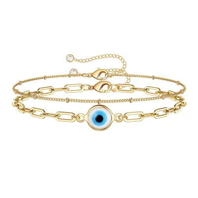 Women's Fashion Stainless Steel Devil's Eye Clip Chain Bracelet Set