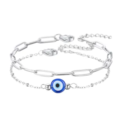 Women's Fashion Stainless Steel Devil's Eye Clip Chain Bracelet Set
