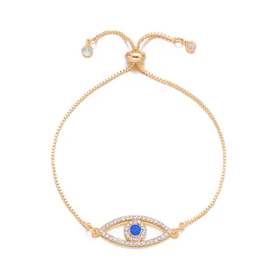 Women Fashion Retro Zircon Devil'S Eye Adjustable Copper Bracelet