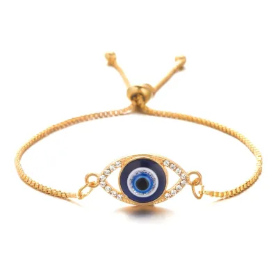 Women Fashion Retro Zircon Devil'S Eye Adjustable Copper Bracelet