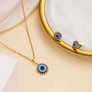 Women Fashion Geometric Devil Eye Pendant Necklace Earrings Set Diecast