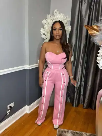 Women Fashion Casual Spring Stripe Tube Top Straight Breasted Pants Two-Piece Set