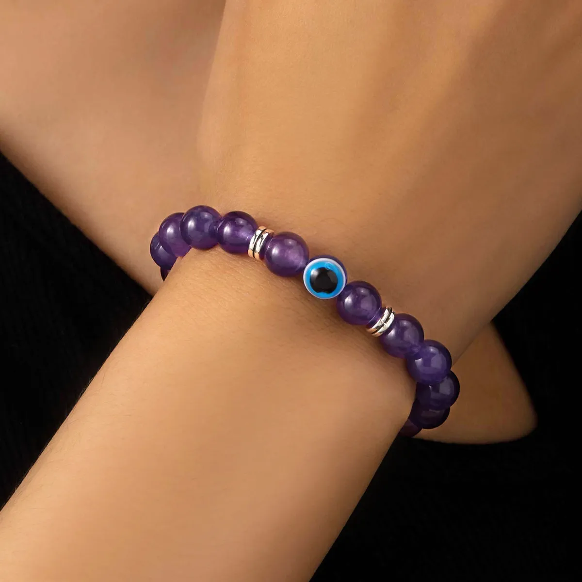 Women Fashion Frosted Stone Beads Devil'S Eye Bracelet
