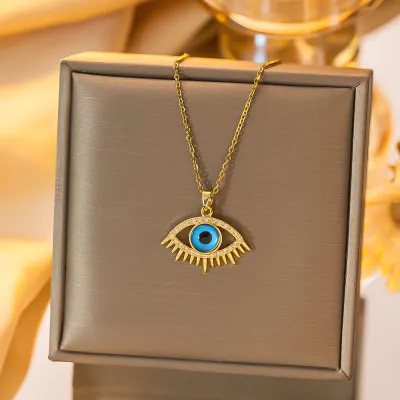 Women Creative Zircon Devil Eye Pendant Titanium Steel Necklace