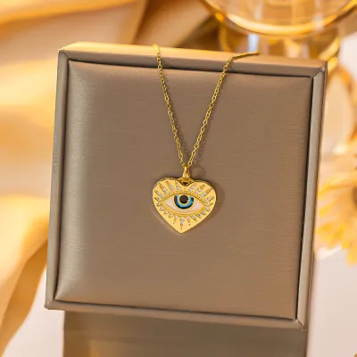 Women Creative Zircon Devil Eye Pendant Titanium Steel Necklace