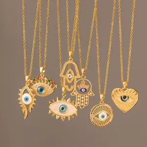 Women Creative Zircon Devil Eye Pendant Titanium Steel Necklace