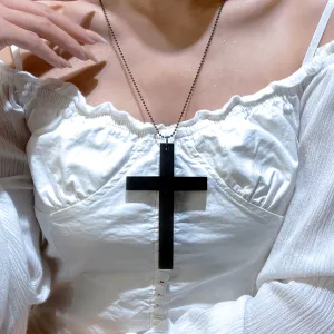 Women's Geometric Dark Cross Pendant Wooden Necklace