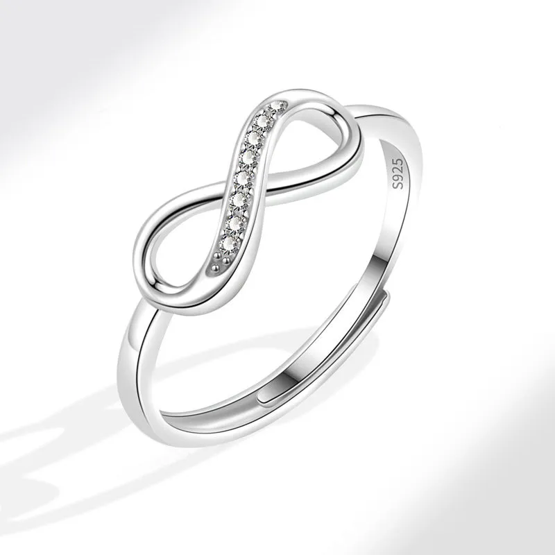 Women Creative Smooth Zircon Infinity 8 Word Open Ring