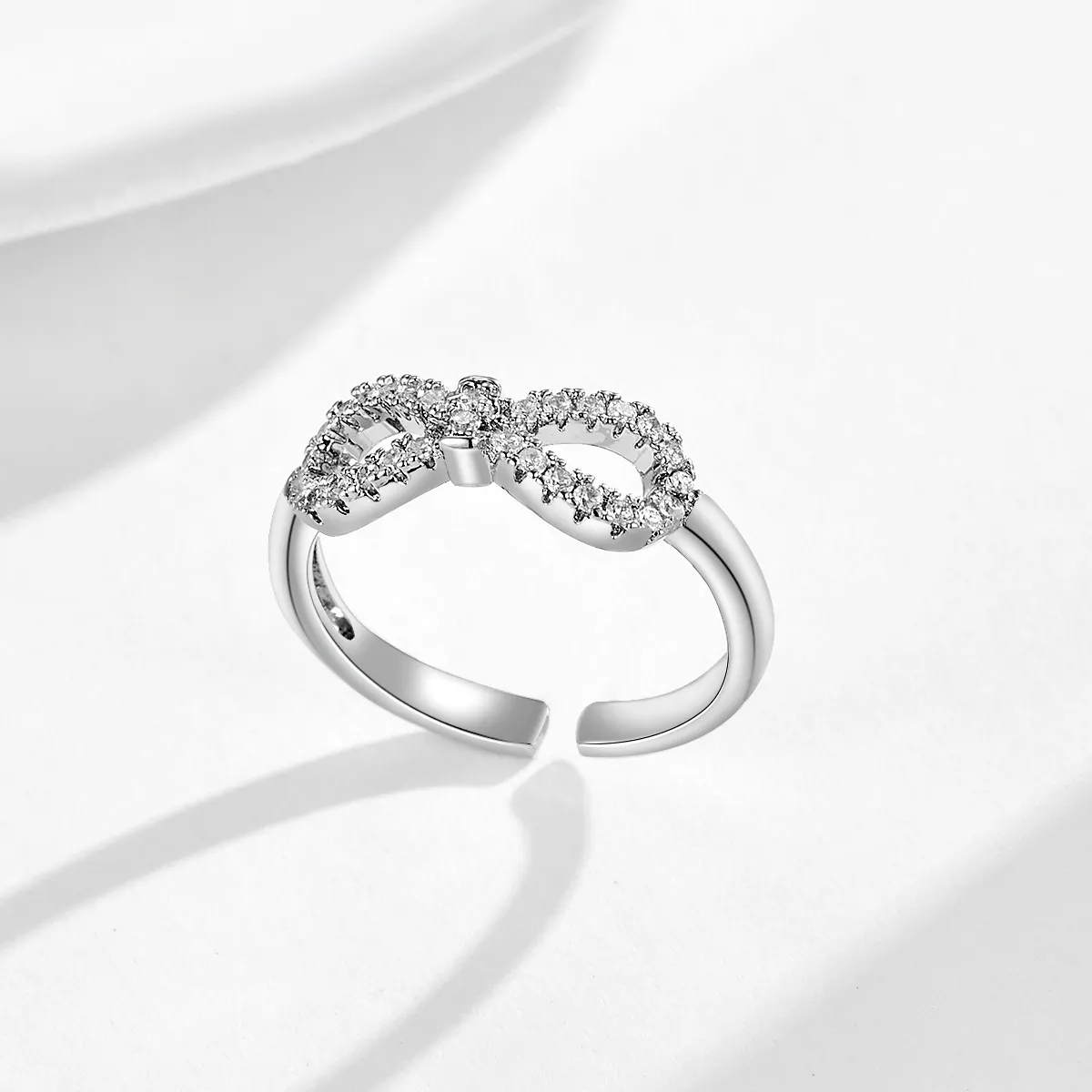Women Fashion Simple Zircon Infinite Love Ring Copper Bow Geometric