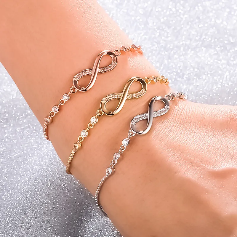 Women Fashion Simple Zircon Infinite 8-Word Letter Bracelet