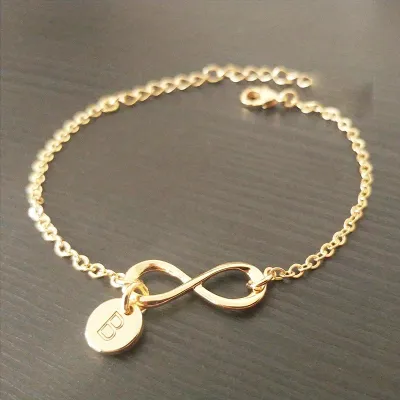 Women Fashion Simple Infinite 8-Word Round 26 Alphabet Pendant Bracelet