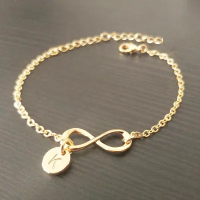 Women Fashion Simple Infinite 8-Word Round 26 Alphabet Pendant Bracelet