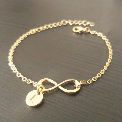 Women Fashion Simple Infinite 8-Word Round 26 Alphabet Pendant Bracelet