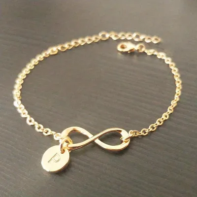Women Fashion Simple Infinite 8-Word Round 26 Alphabet Pendant Bracelet