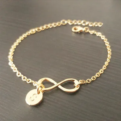 Women Fashion Simple Infinite 8-Word Round 26 Alphabet Pendant Bracelet