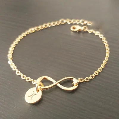 Women Fashion Simple Infinite 8-Word Round 26 Alphabet Pendant Bracelet