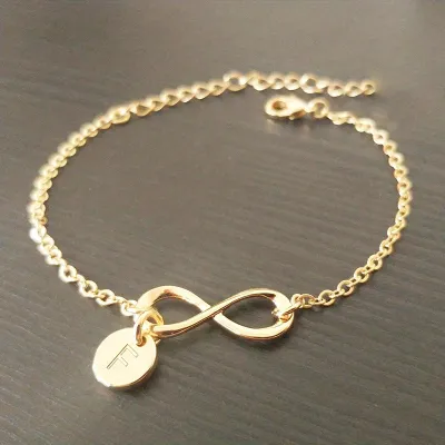 Women Fashion Simple Infinite 8-Word Round 26 Alphabet Pendant Bracelet