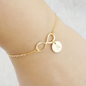 Women Fashion Simple Infinite 8-Word Round 26 Alphabet Pendant Bracelet