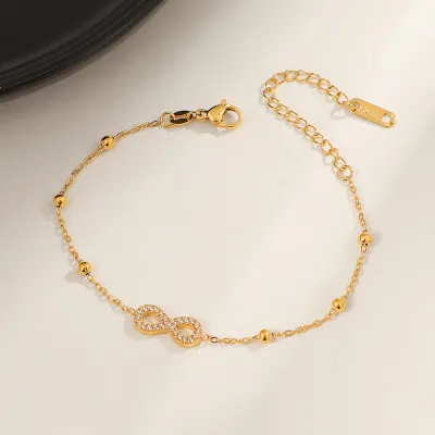 Women Fashion Simple Geometric Infinite Loop Symbol Zircon Titanium Steel Bracelet