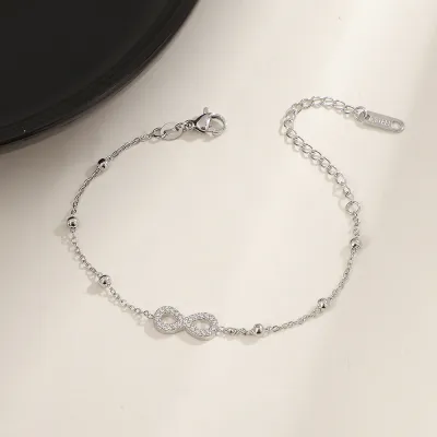Women Fashion Simple Geometric Infinite Loop Symbol Zircon Titanium Steel Bracelet