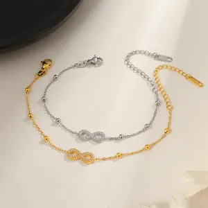 Women Fashion Simple Geometric Infinite Loop Symbol Zircon Titanium Steel Bracelet