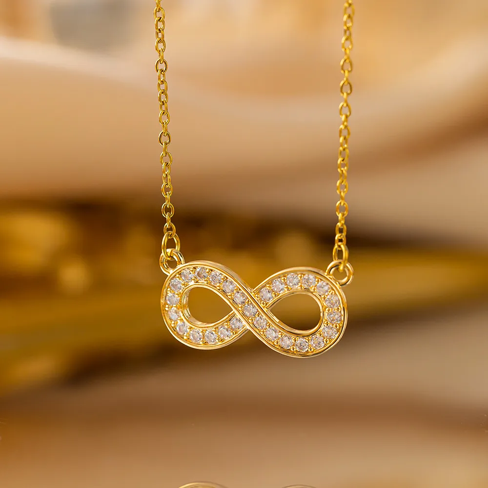 Women Fashion Infinite 8-Word Zircon Pendant Titanium Steel Necklace