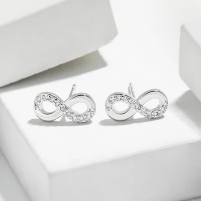 Women Fashion Simple Zircon Infinite Symbol Earrings