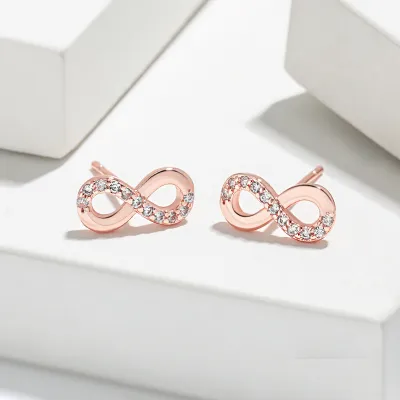 Women Fashion Simple Zircon Infinite Symbol Earrings