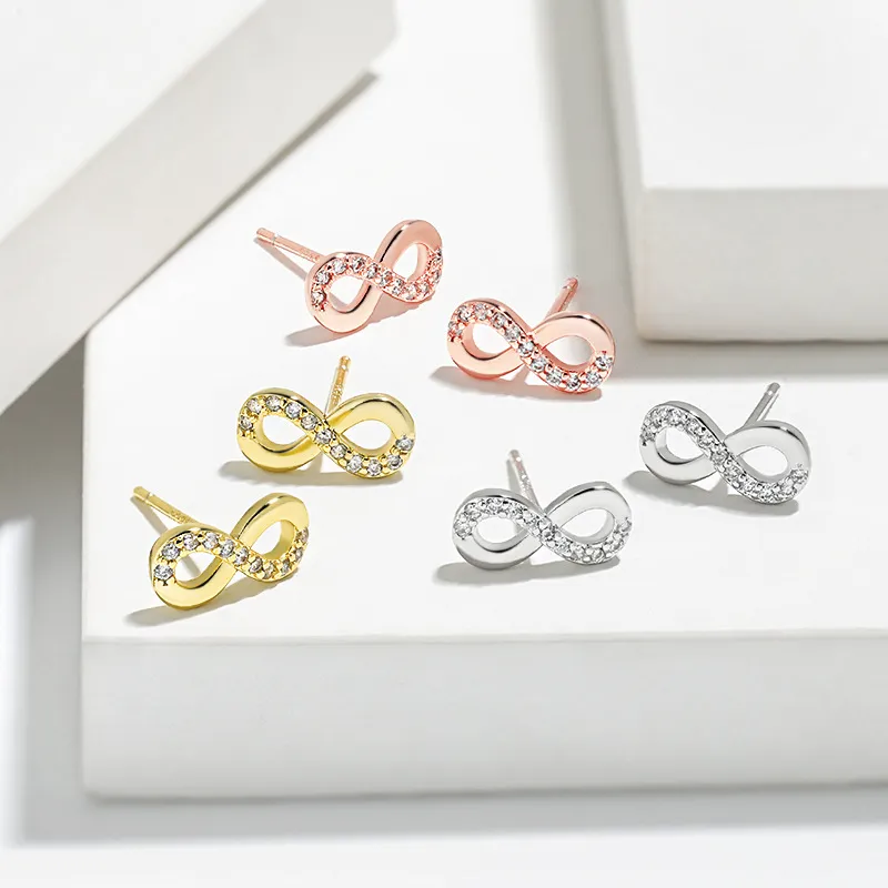 Women Fashion Simple Zircon Infinite Symbol Earrings