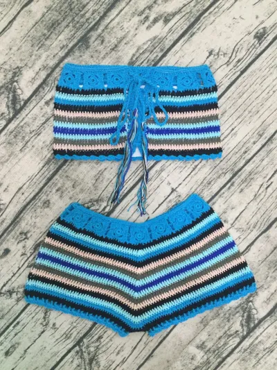 Women Fashion Sexy Stripe Crochet Bikini Swimsuit