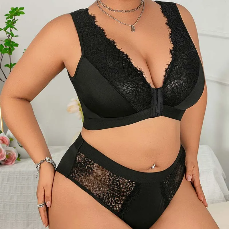 Women Fashion Sexy Solid Color Lace Bra Underwear Set