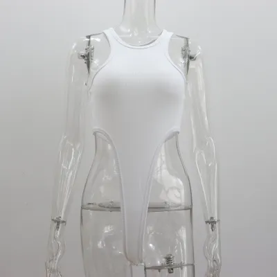 Women Fashion Sexy Summer Solid Color Round Neck Sleeveless Tight Bodysuits