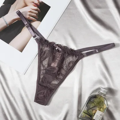 Women Fashion Sexy Solid Color Lace Hollow-Out Low Waist Thong