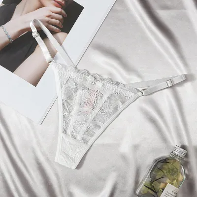 Women Fashion Sexy Solid Color Lace Hollow-Out Low Waist Thong