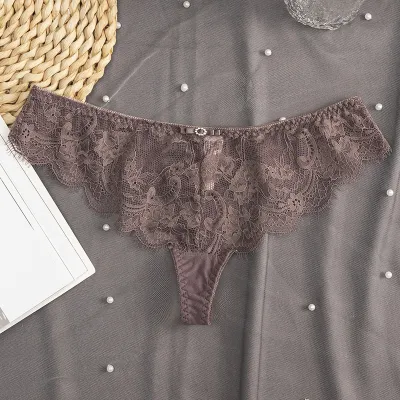 Women Fashion Sexy Solid Color Lace Low Waist Thong