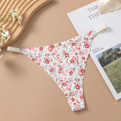 Women Fashion Sexy Printed Ice Silk Traceless Low Waist Thong