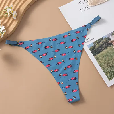 Women Fashion Sexy Printed Ice Silk Traceless Low Waist Thong