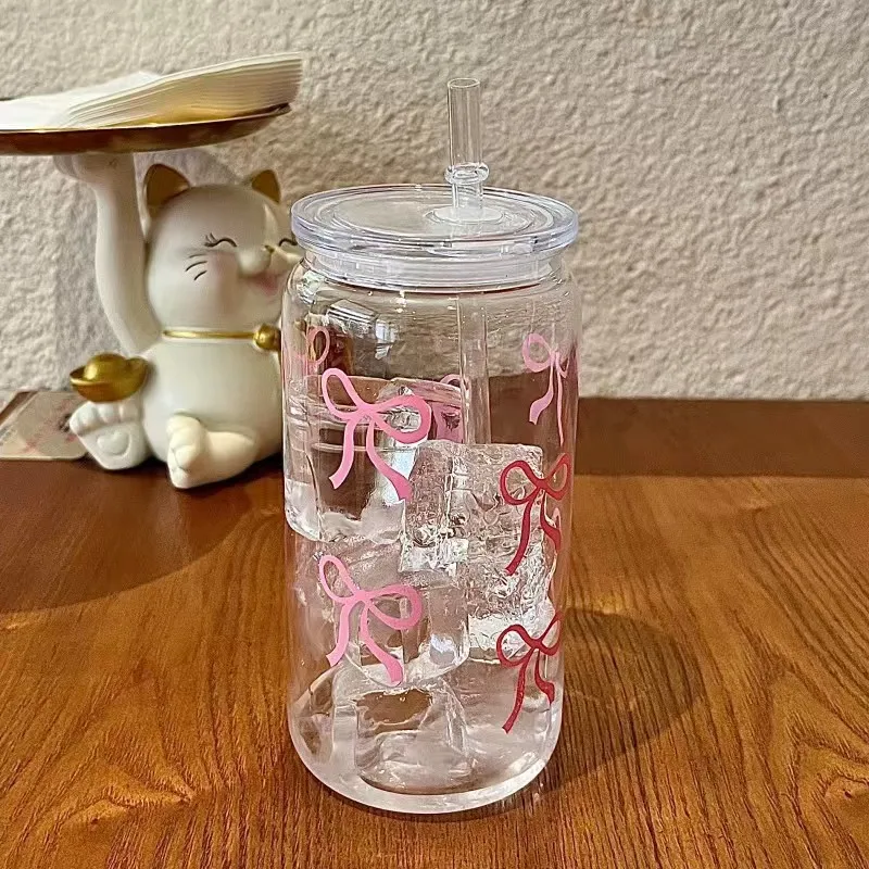 Women Fashion Casual Bowknot PC Water Cup with Straw for Office