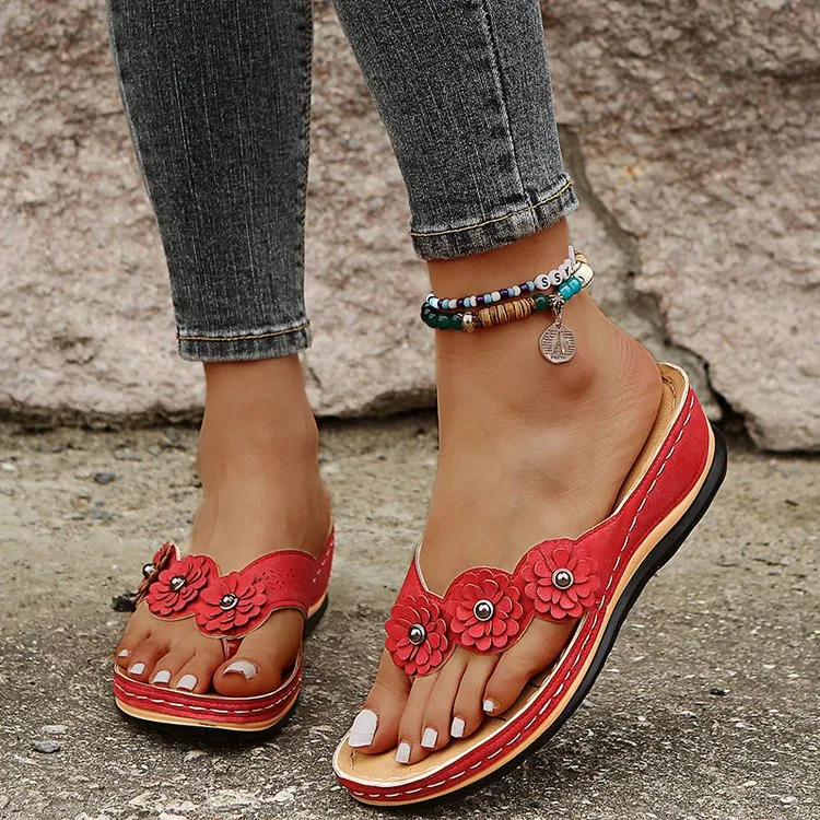 Women Fashion Casual Three-Flower Thick-Sole Flip-Flops Slippers