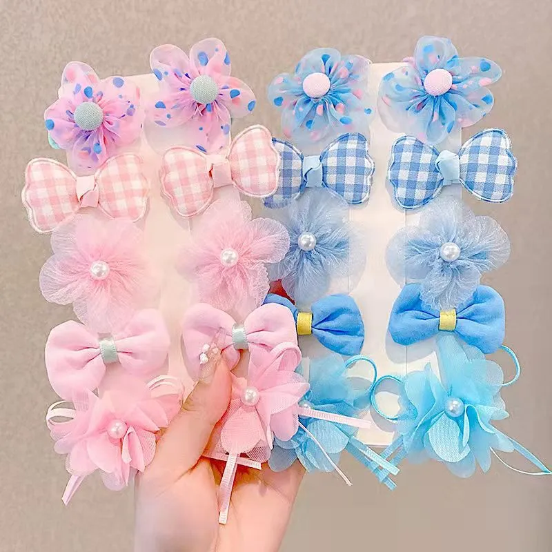 Kids Girls Fashion Cute Rubber Band Tie Rope Floral Hairband Bowknot Hairpin Set Metal Duckbill Clip