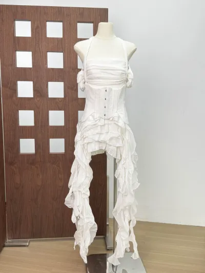 Women Fashion Sexy Elegant Summer Solid Color Irregular Halter-Neck Tassel Dress