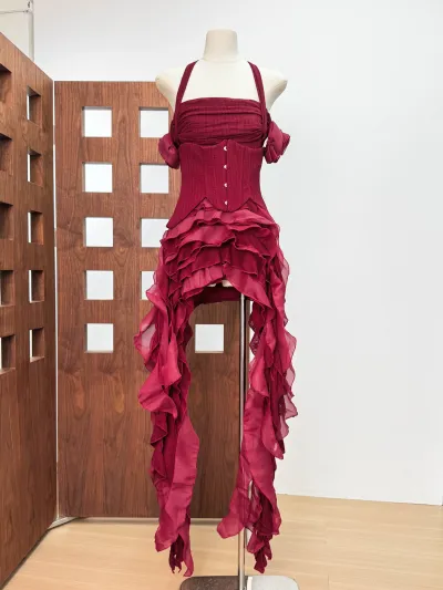 Women Fashion Sexy Elegant Summer Solid Color Irregular Halter-Neck Tassel Dress