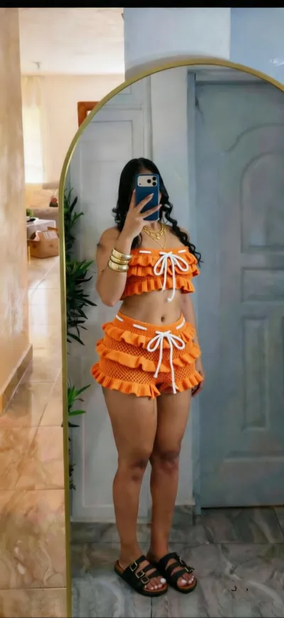 Women Fashion Sexy Summer Solid Color Knitted Ruffled Crop Top Tight Shorts Two-Piece Set