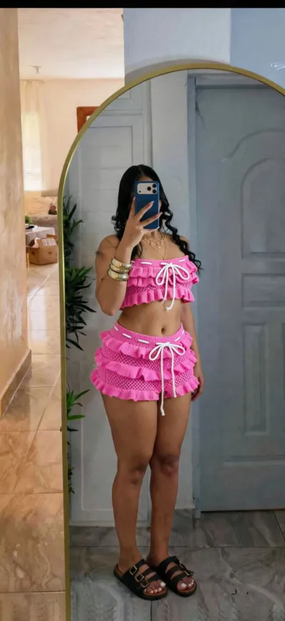 Women Fashion Sexy Summer Solid Color Knitted Ruffled Crop Top Tight Shorts Two-Piece Set