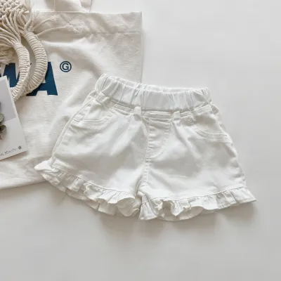 Kids Girl's Fashion Casual Summer Solid Color Rolled Hem Denim Shorts