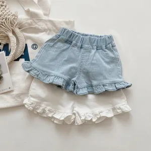 Kids Girl's Fashion Casual Summer Solid Color Rolled Hem Denim Shorts