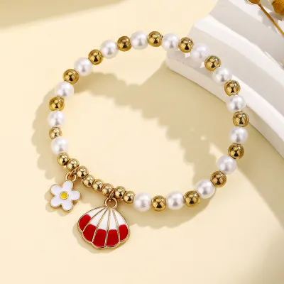 Women Fashion Fruit Series Cherry Strawberry Flower Oil Drop Pendant Beads Bracelet