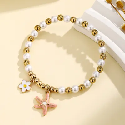 Women Fashion Fruit Series Cherry Strawberry Flower Oil Drop Pendant Beads Bracelet