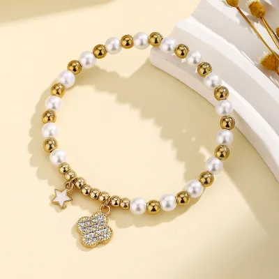 Women Fashion Fruit Series Cherry Strawberry Flower Oil Drop Pendant Beads Bracelet